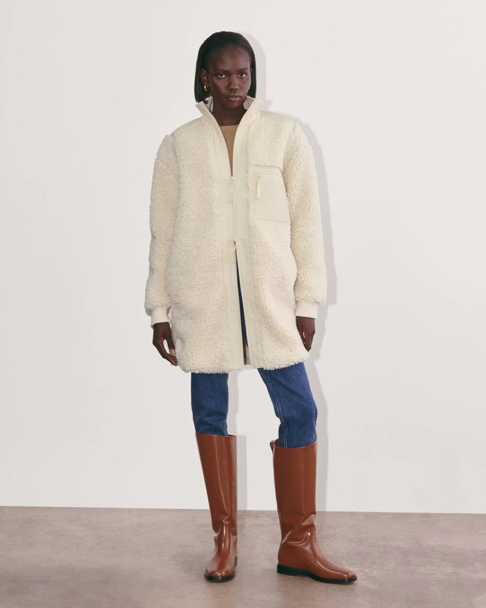 NWT Everlane Teddy Jacket, Cozy Long Midi Coat, Birch Ivory, Large